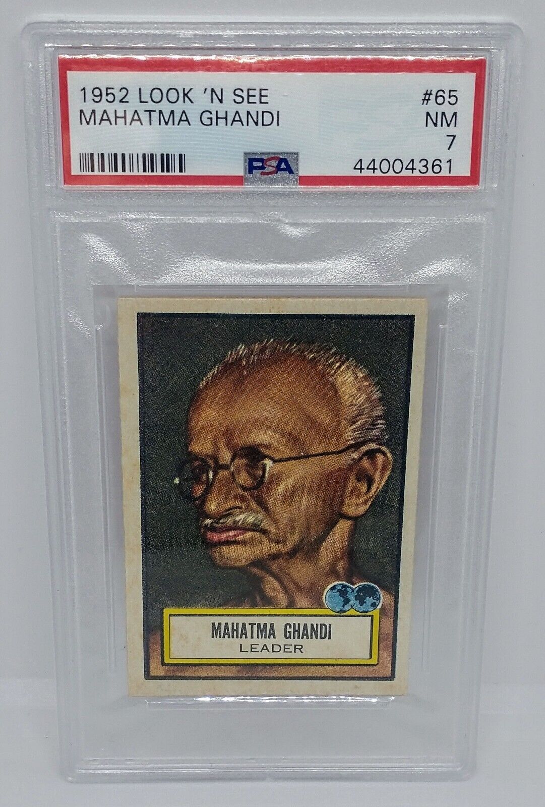 1952 Topps Look 'N See # 65 Mahatma Gandhi India Leader PSA 7 NM New Label