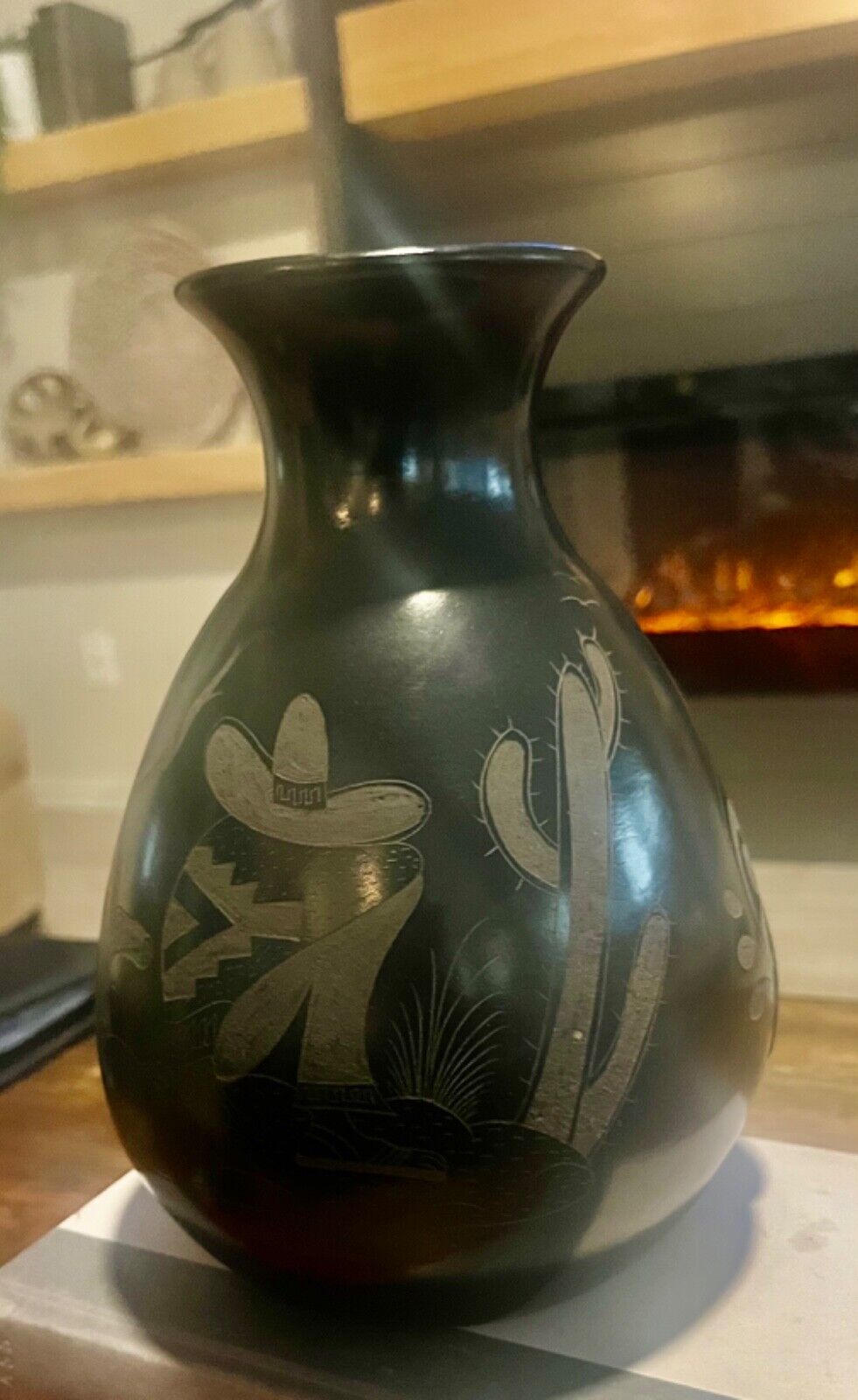 Signed Mateo Mexico Black Pottery Large  Vase