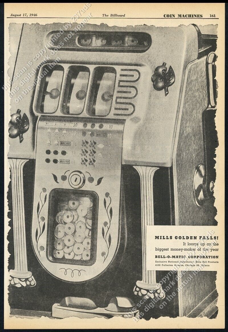 1946 Mills Bell O Matic Golden Falls slot machine photo vintage trade print ad 2