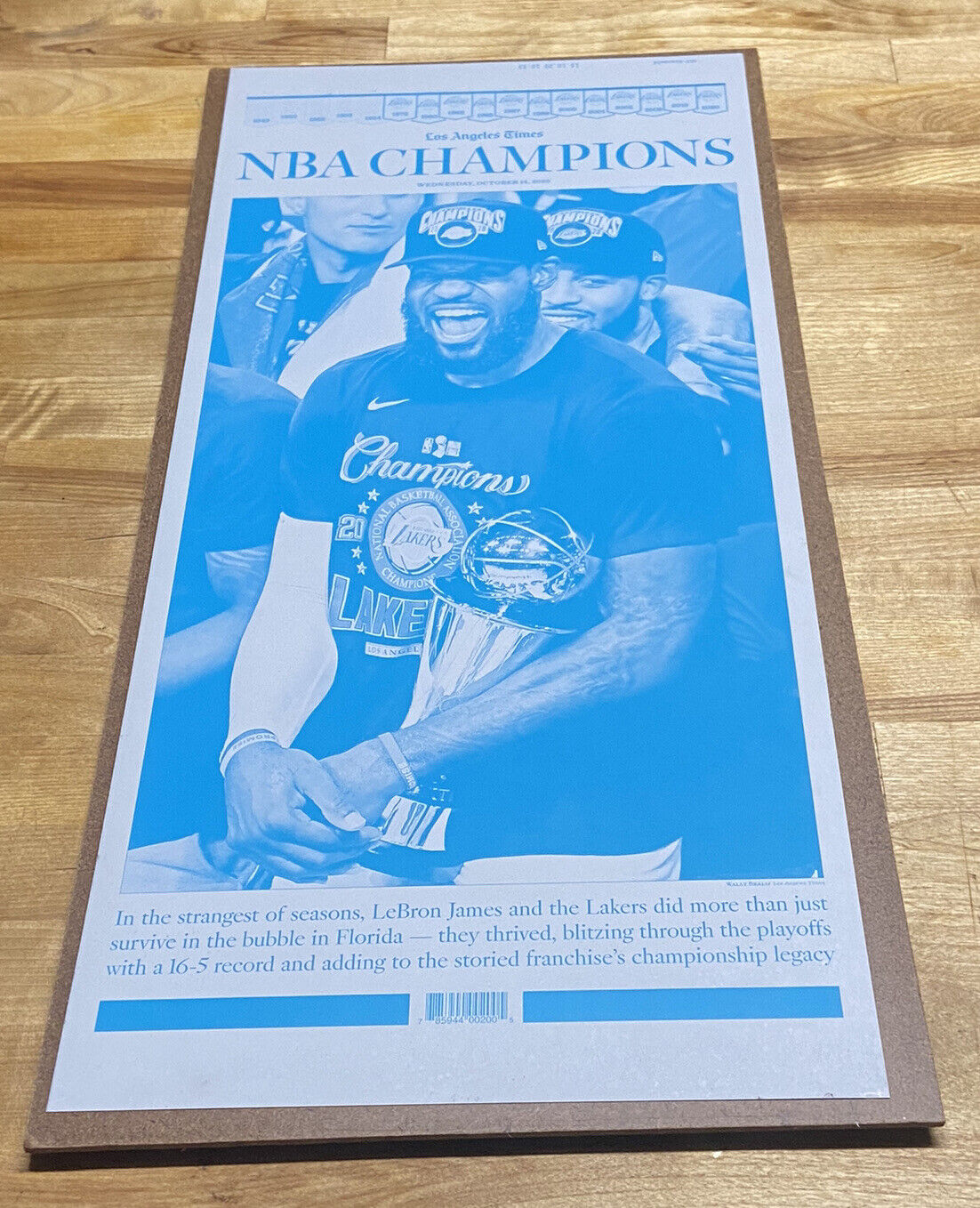 LA Times LAKERS 2020 Champions Lebron James Newspaper 23.5 X 11 IN Print Plate