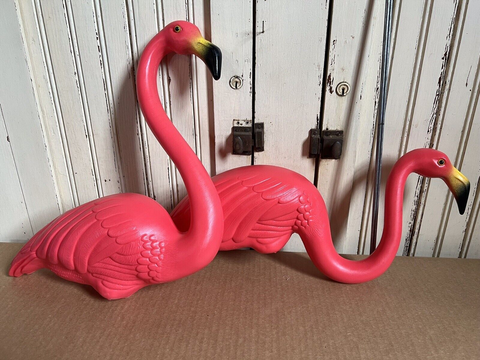 Vintage Pink Flamingos Union Don Featherstone N.O.S. Old Eyes Black Yellow Pair