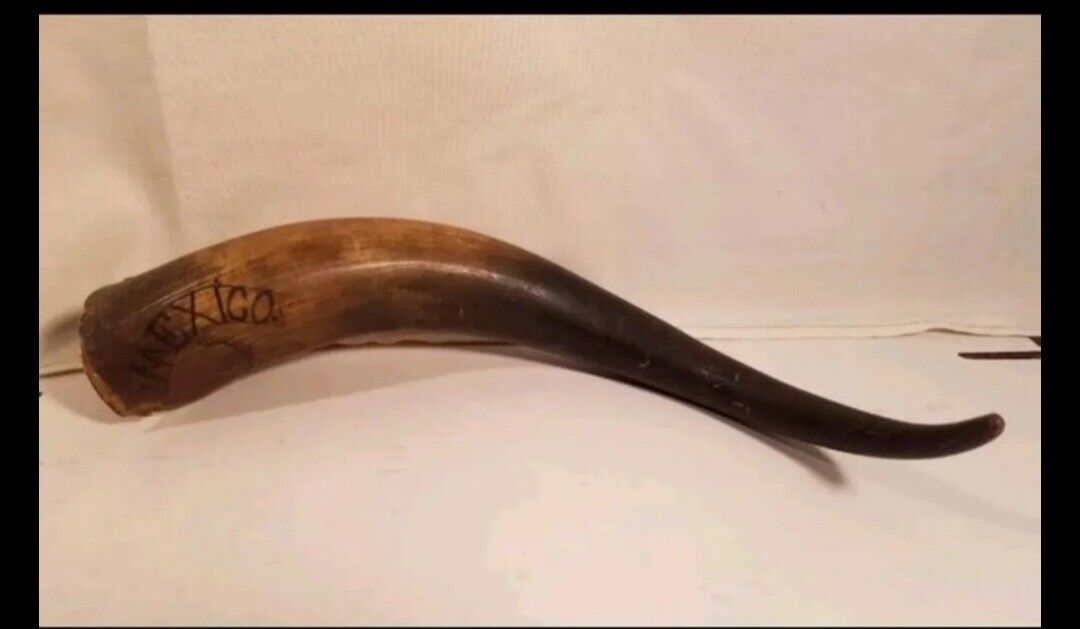 Antique Handmade Scrimshaw Bull Horn \