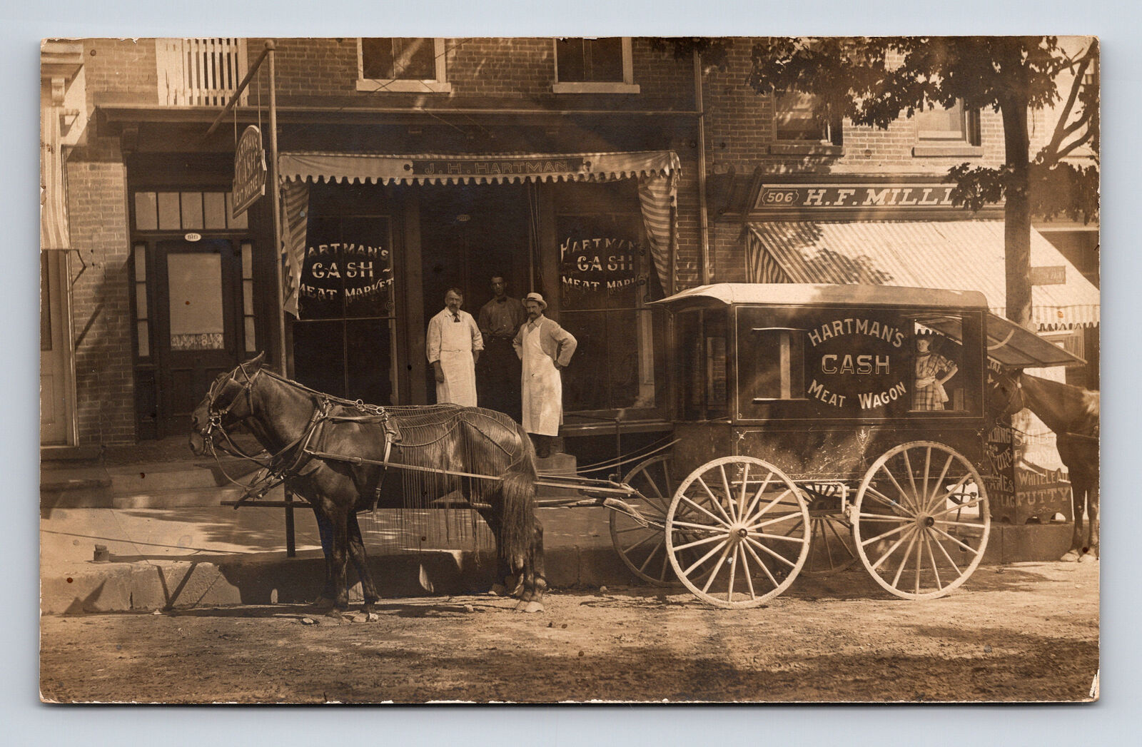 RPPC Hartman's Cash Meat Market Butcher Shop Meat Wagon Horse Buggy PA? Postcard