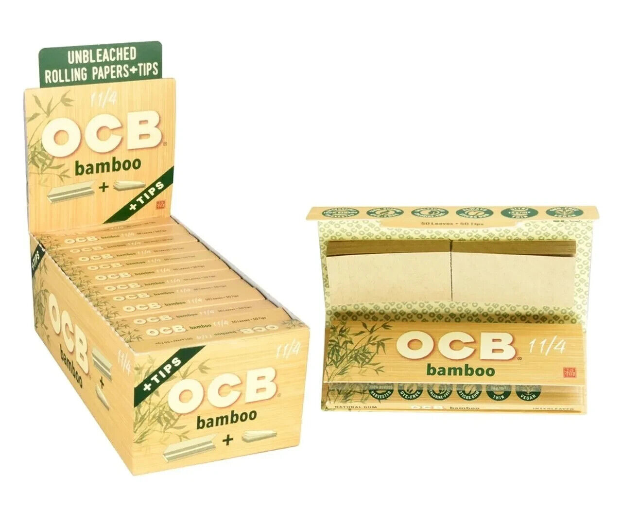 😊OCB BAMBOO UNBLEACHED ROLLING PAPERS + TIPS🔥 1 ¼ SIZE😎24 PACKS✨