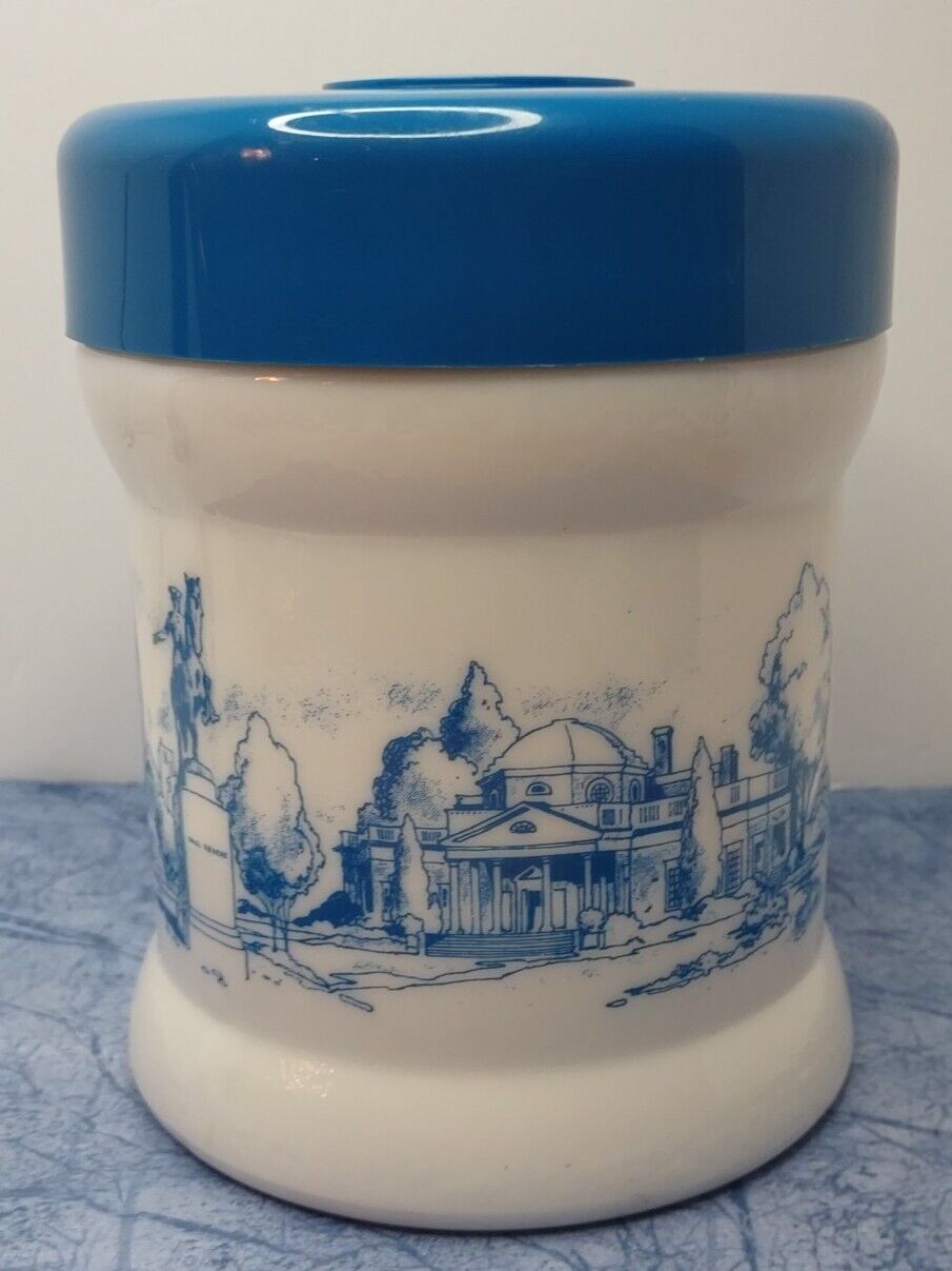 Vtg Blue & White Milk Glass Jar Tobacco Canister Humidor Paul Revere Boston MA