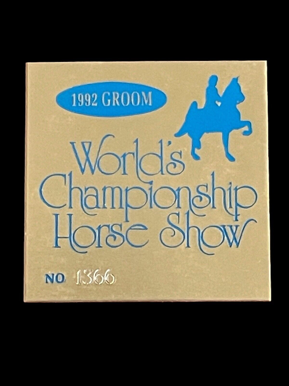 Vintage Rare 1992 World’s Championship Horse Show Groom Badge Pin No 1366