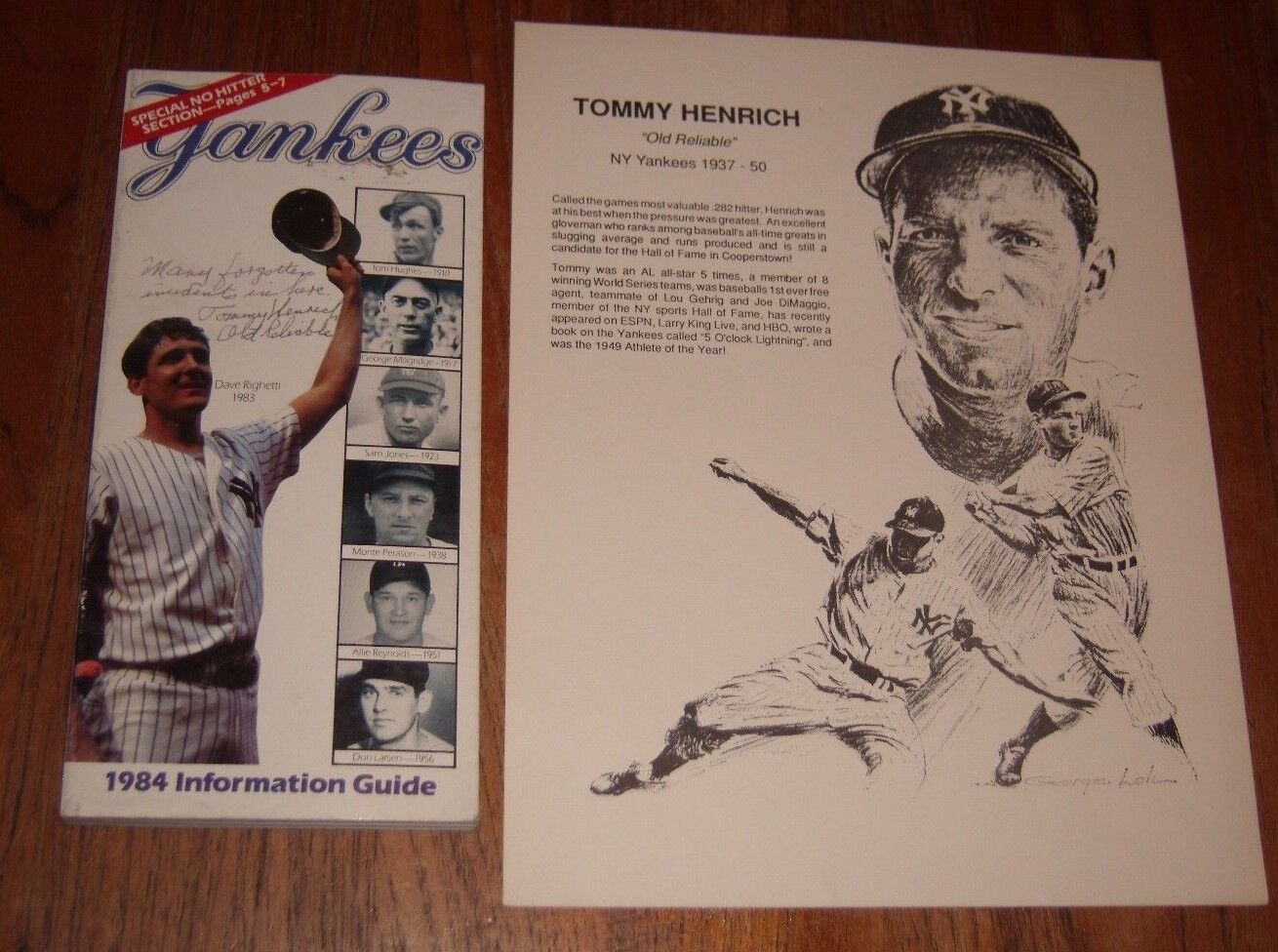 NEW YORK YANKEES Tommy Henrich signed 1984 Yankees media guide with notation