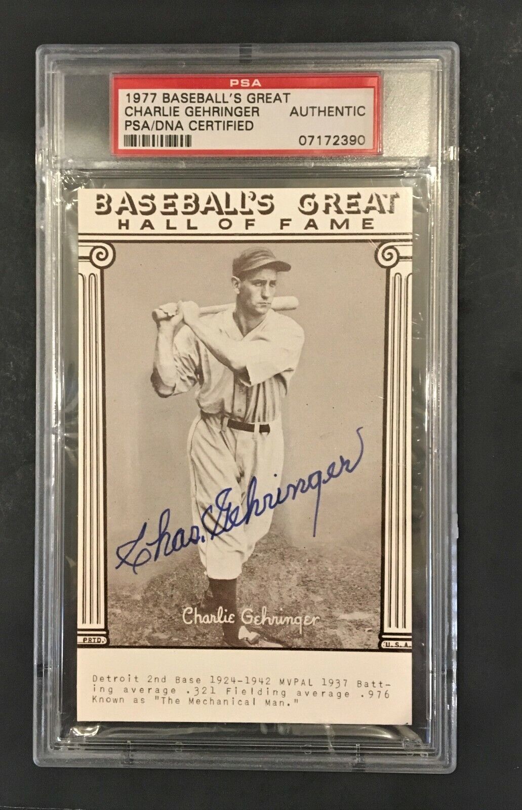 Charles Gehringer,HOF, autographed Baseball Greats Postcard, PSA/DNA certified