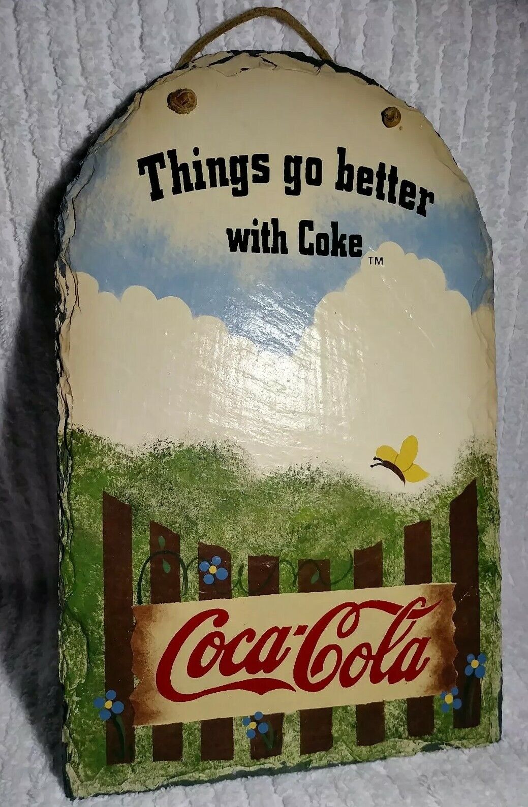 Vintage Coca Cola Sign Plaque Slate 98 Wall Soda Coke Butterfly Collectible RARE