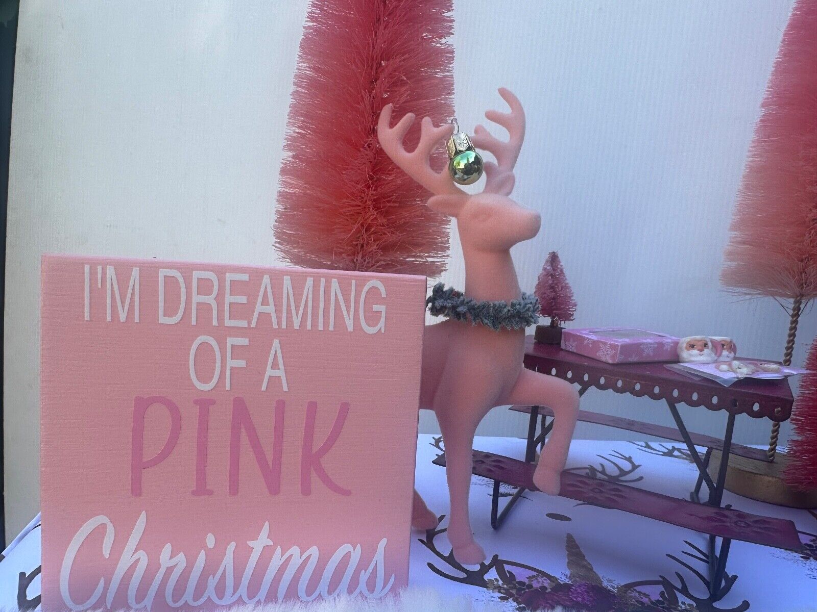 holiday christmas decor diorama vintage tonka camper truck pink