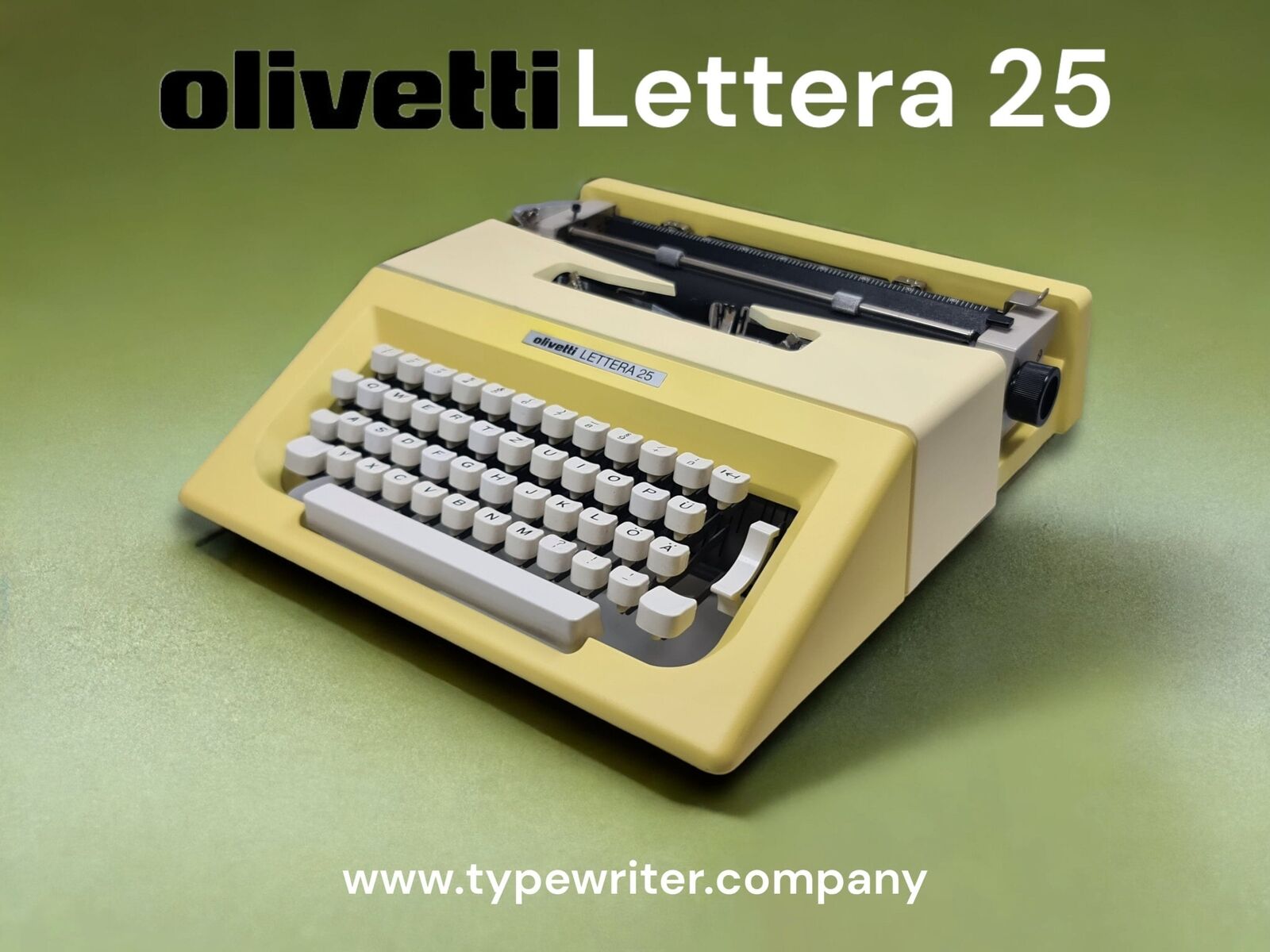 Olivetti Lettera 25 Buttercream Yellow Typewriter, Vintage, Manual Portable,