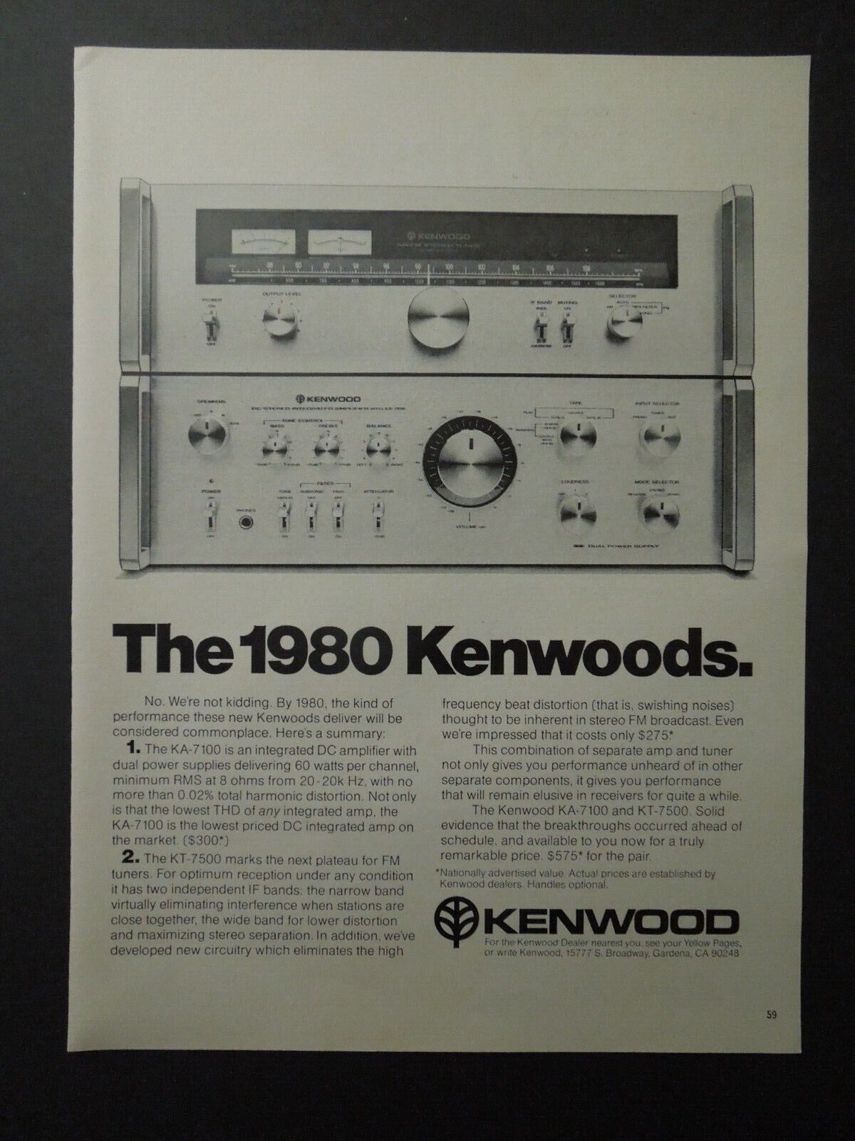 1978 KENWOOD KA-7100 Amplifier & KT-7500 Tuner Audio Components Magazine Ad
