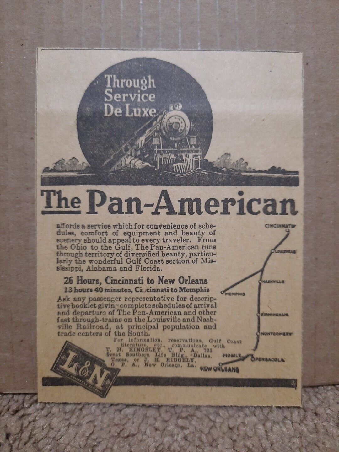 1921 Louisville & Nashville Railroad L&N Newspaper Ad Pan-American Train