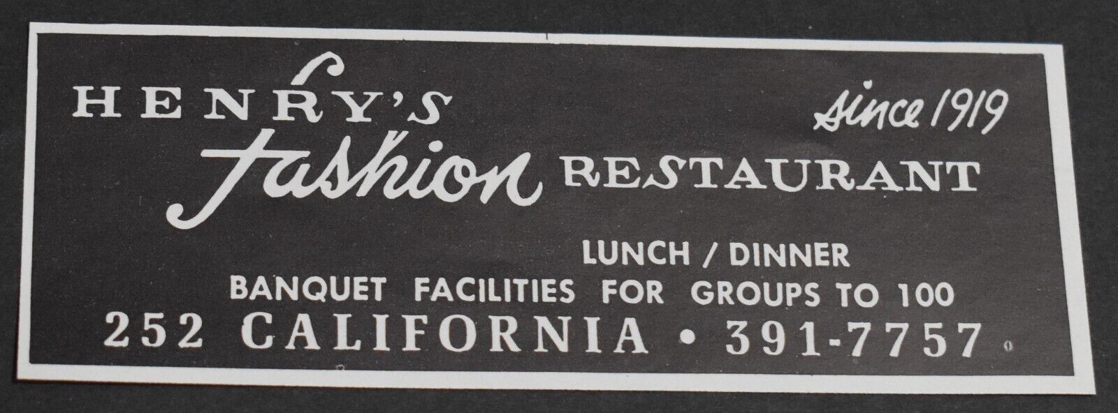1969 Print Ad San Francisco Henry\'s Fashion Restaurant 252 California Lunch art