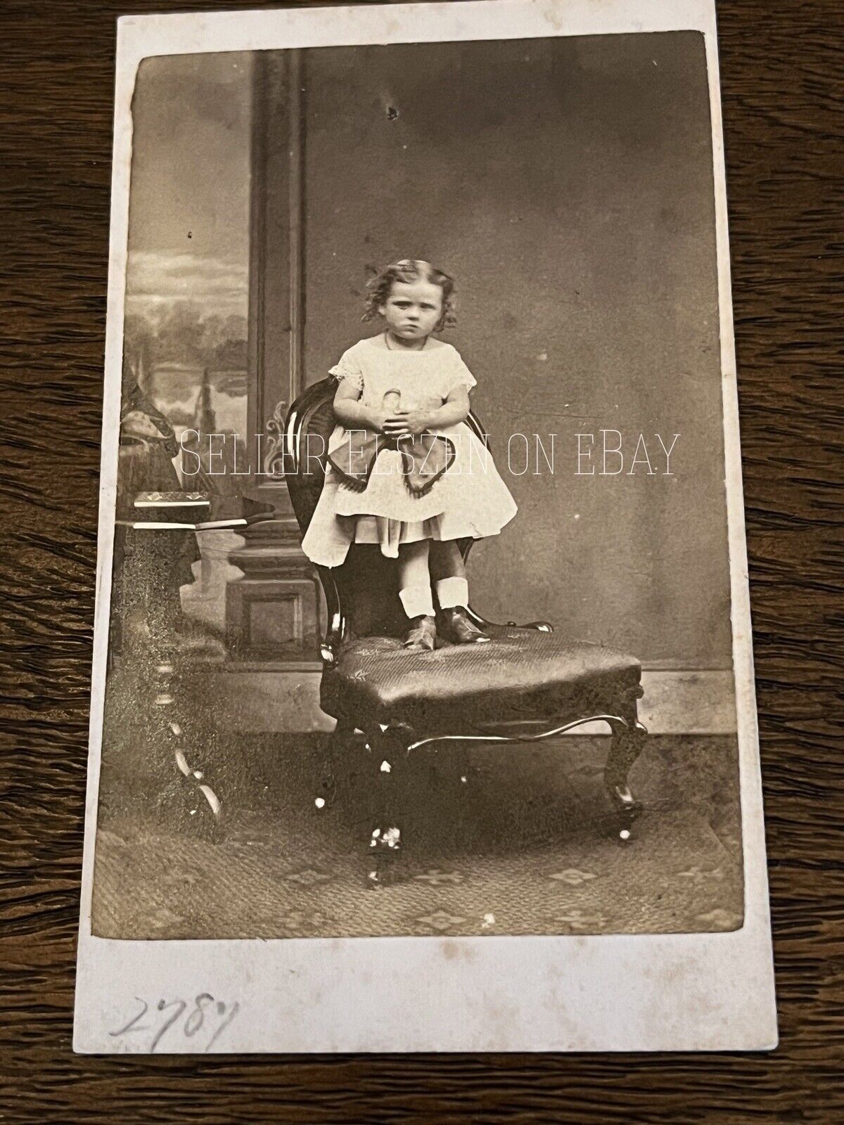 Rare Antique CDV Photo Girl Wooden Grodnertal Doll English
