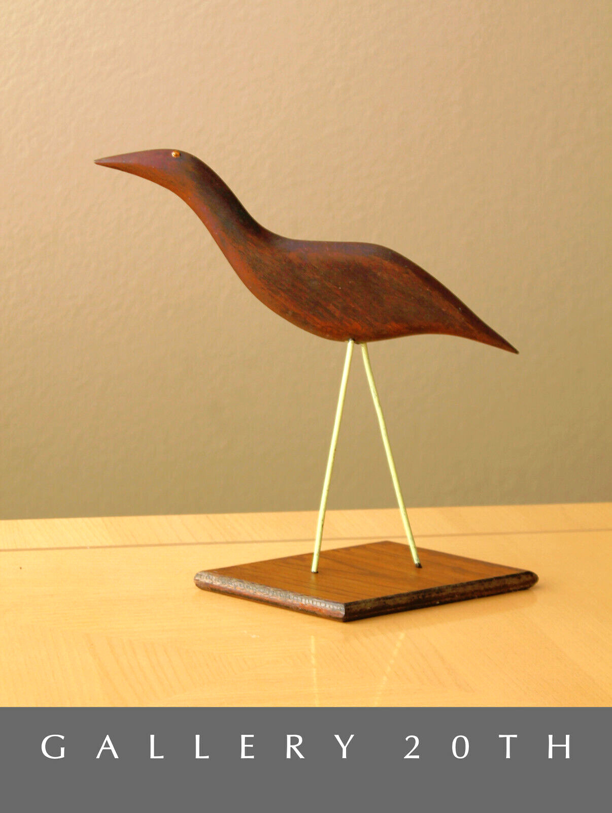 SUPERB MID CENTURY MODERN TEAK BIRD SCULPTURE VTG 1950S ICONIC GOOGLY EYES