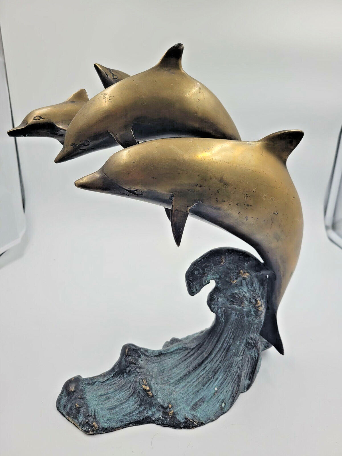Solid Brass 4 Dolphins Sculpture Statue Gatco Large