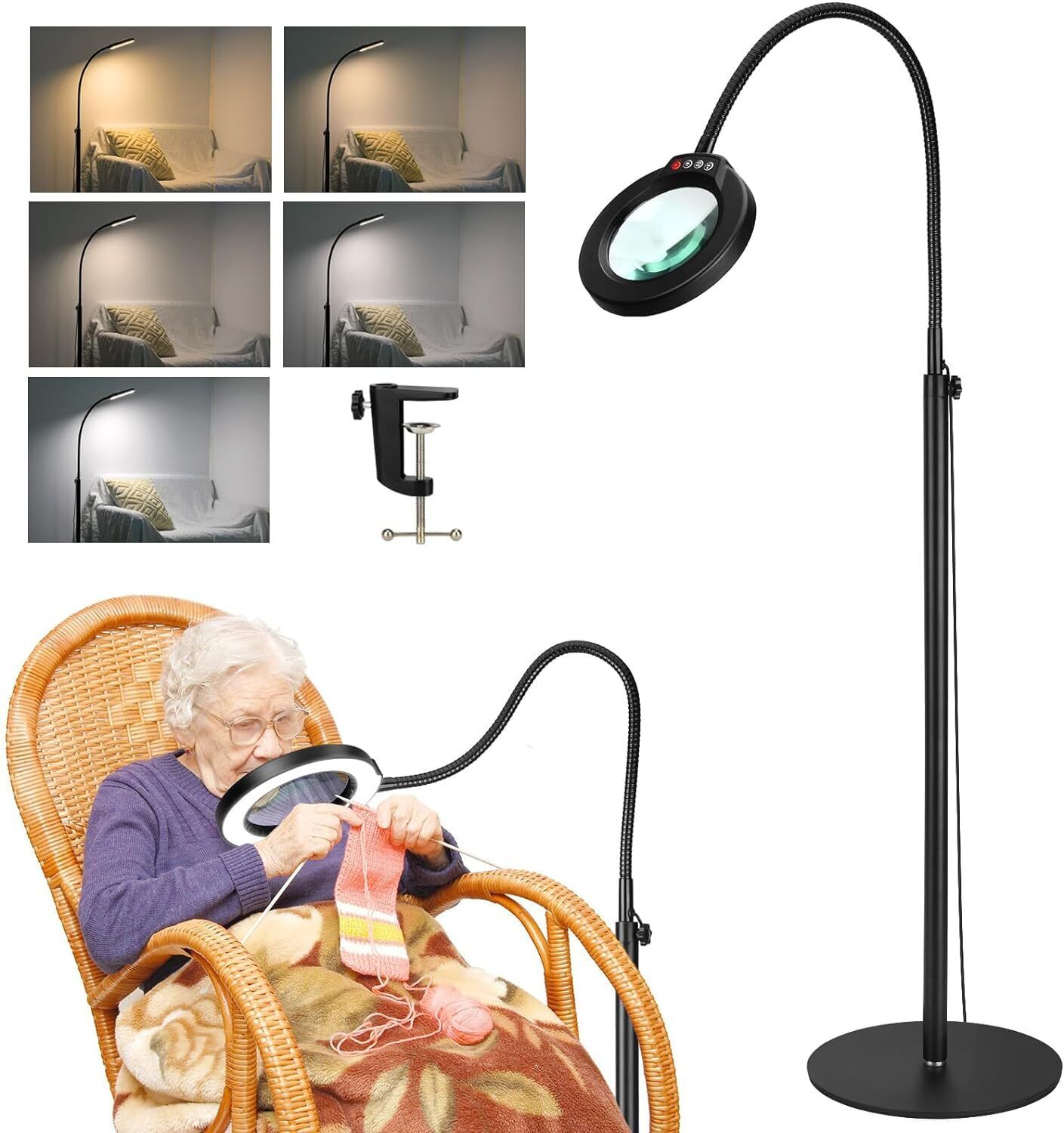 Magnifying Glass with Light and Stand,Flexible Gooseneck Magnifying Floor Lamp