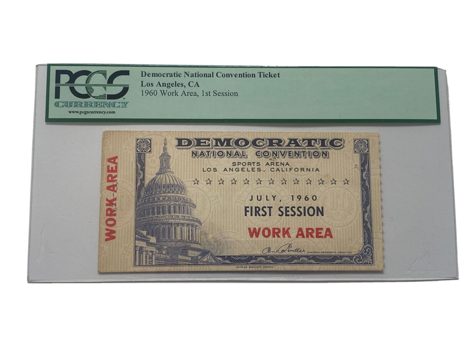 1960 Democratic National Convention Full Work Ticket Session 1 John Kennedy PCGS