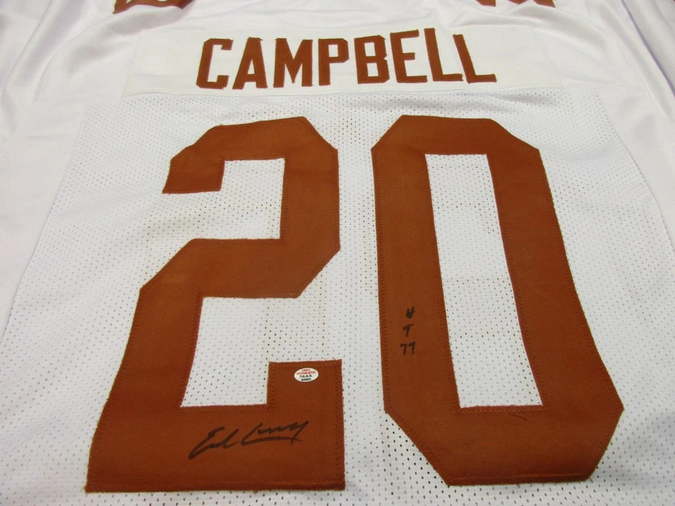 Earl Campbell of the Texas Longhorns signed autographed football jersey PAAS COA