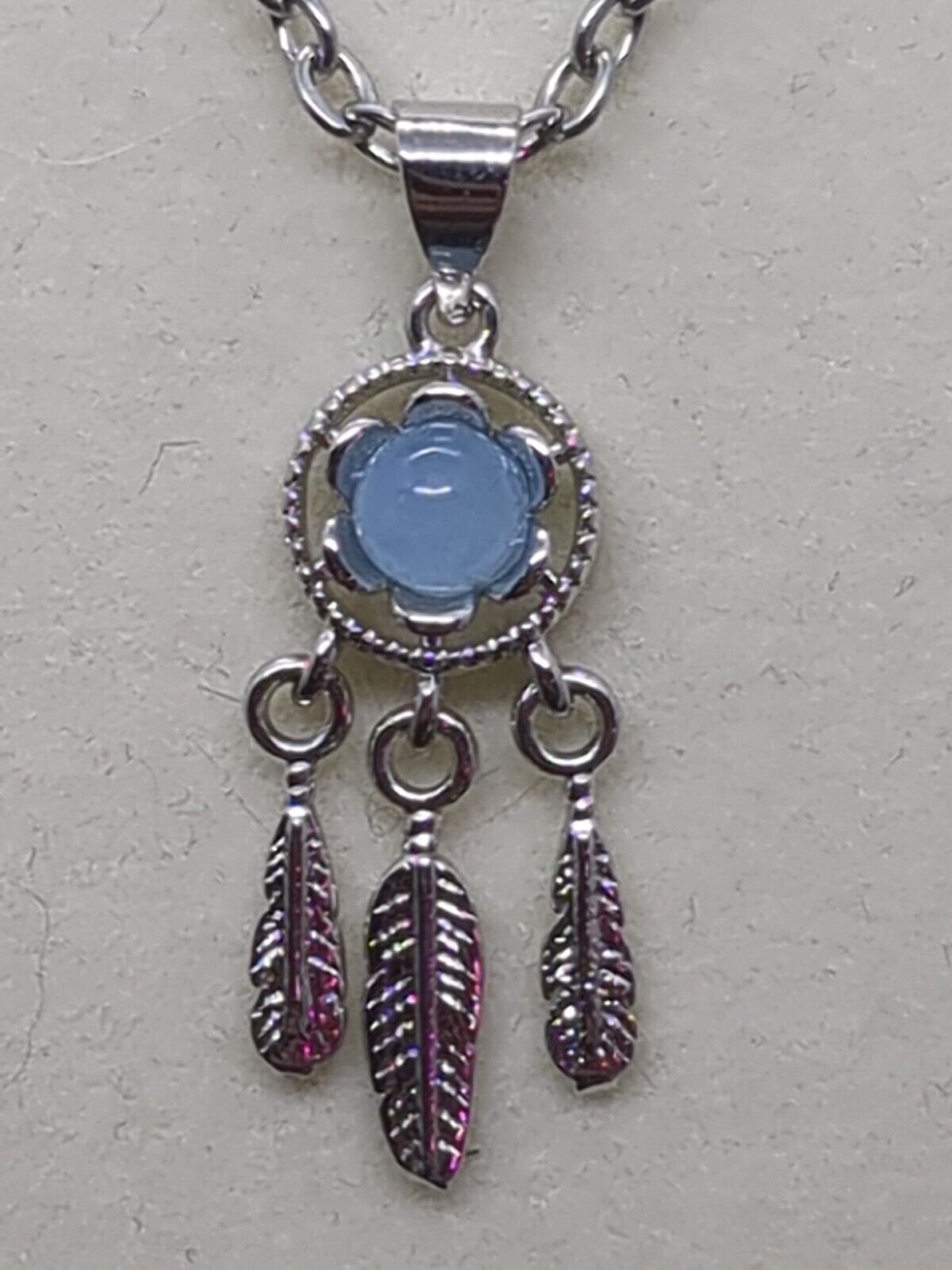 Aquamarine Dreamcatcher Crystal Pendant Necklace 18\