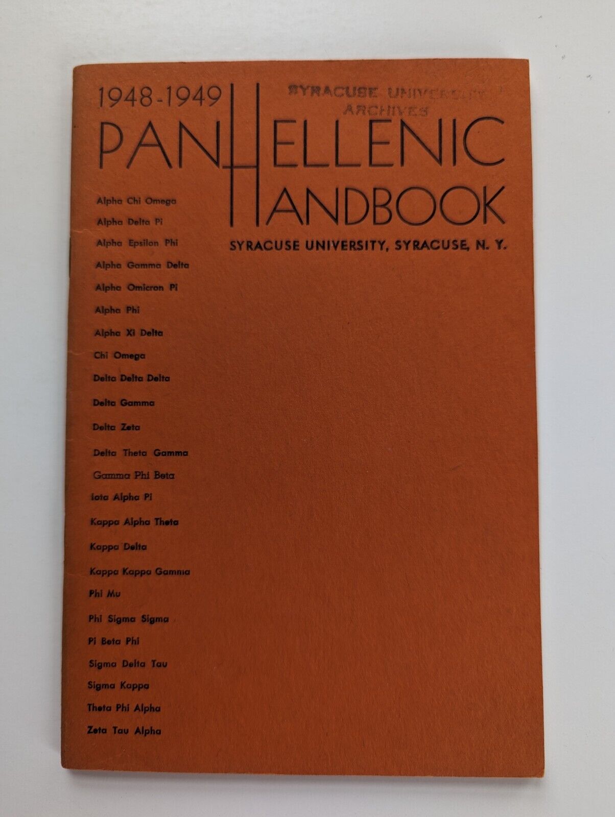 Syracuse University NY Panhellenic 1948-1949 Handbook Greek Sorority Directory