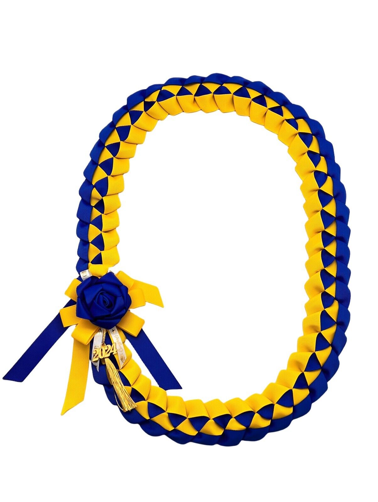 Grosgrain Ribbon Graduation Leis-Royal Blue &Yellow School Colors 