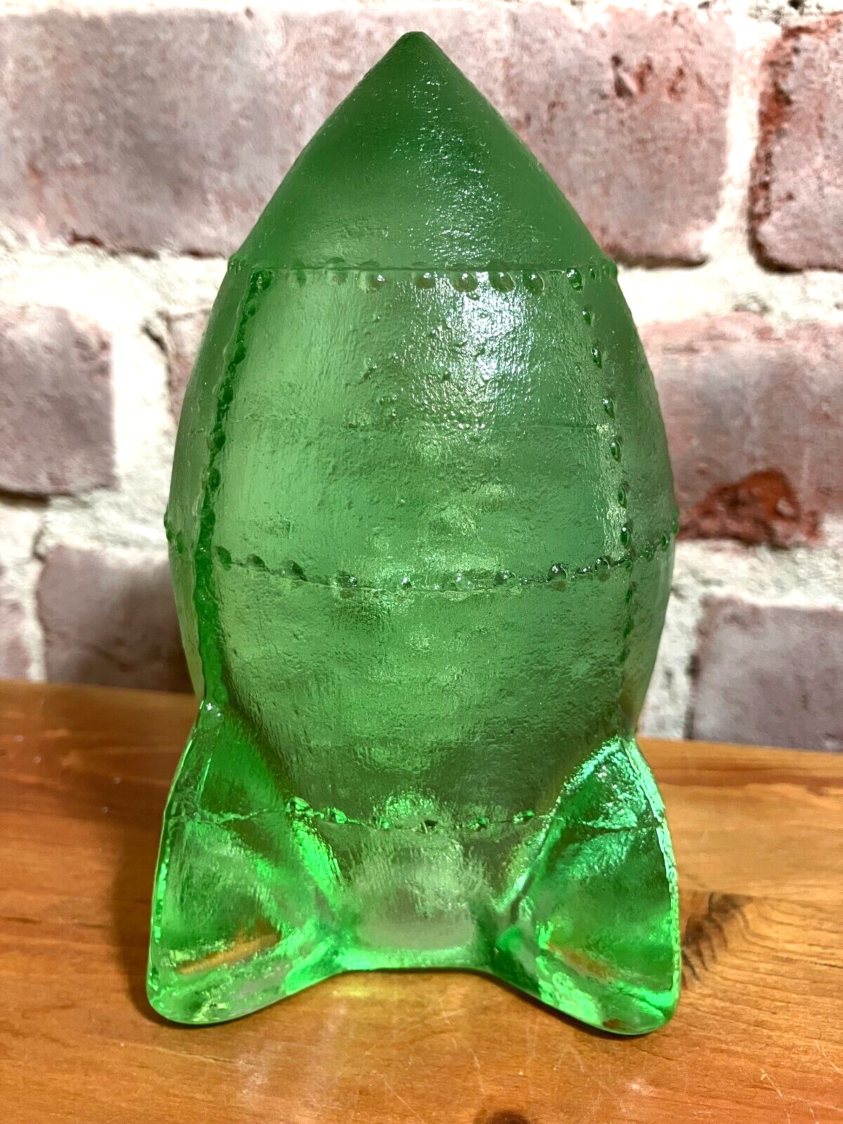 Vintage 1990s Green Glass Space Rocket Ship Paperweight