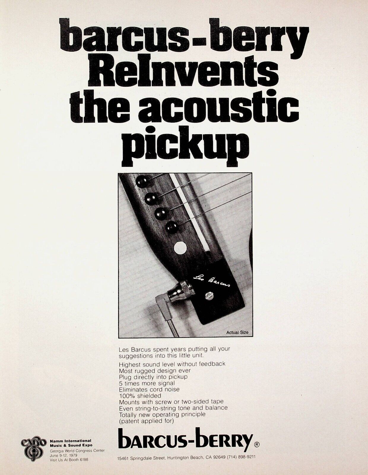 1979 Barcus-Berry Acoustic Guitar Pickup - Vintage Ad