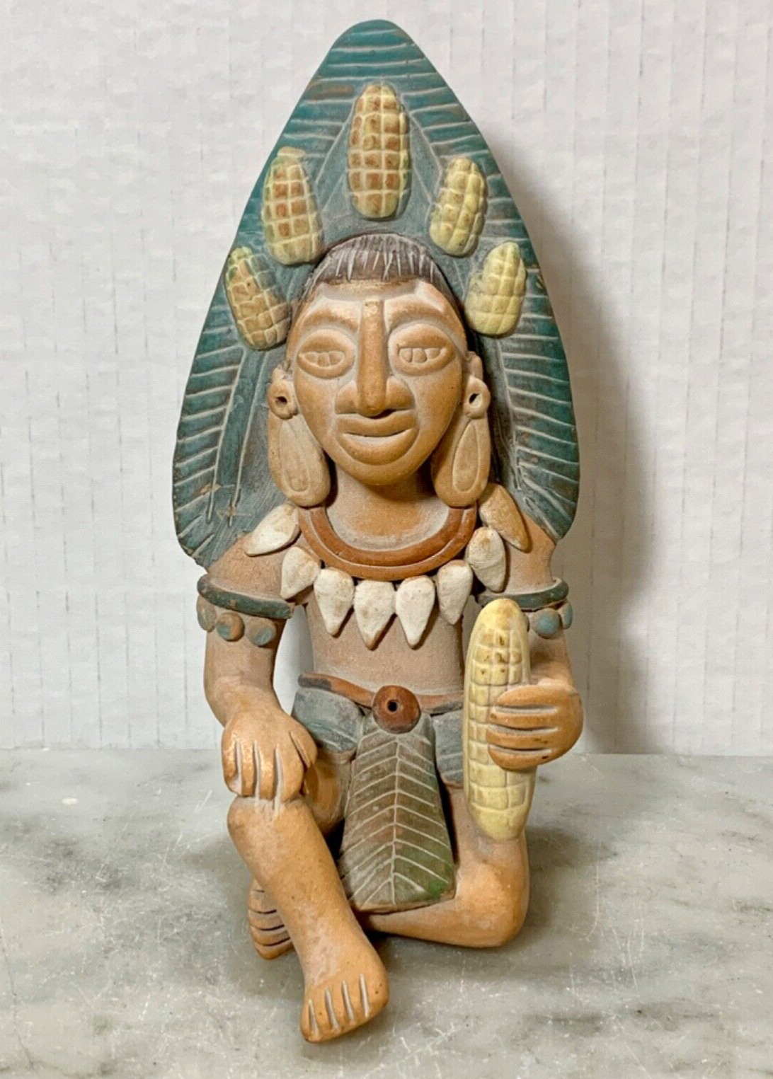 Vintage Mexico Reprod AUT INAD Clay Pottery Statue Mayan Aztec Figure 6.5” tall