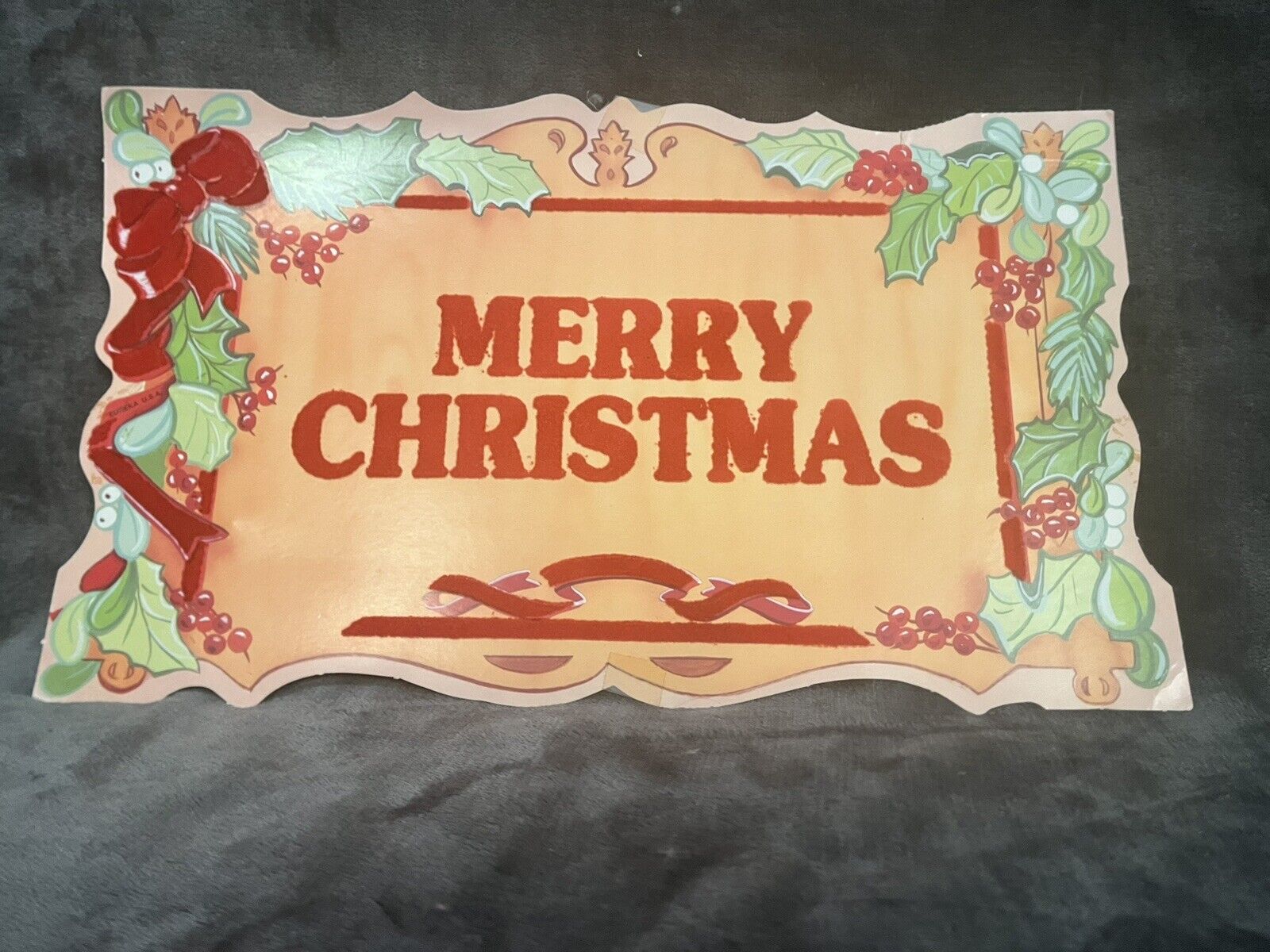Vintage Flocked Die Cut Christmas Wall Decorations Eureka USA Merry Sign