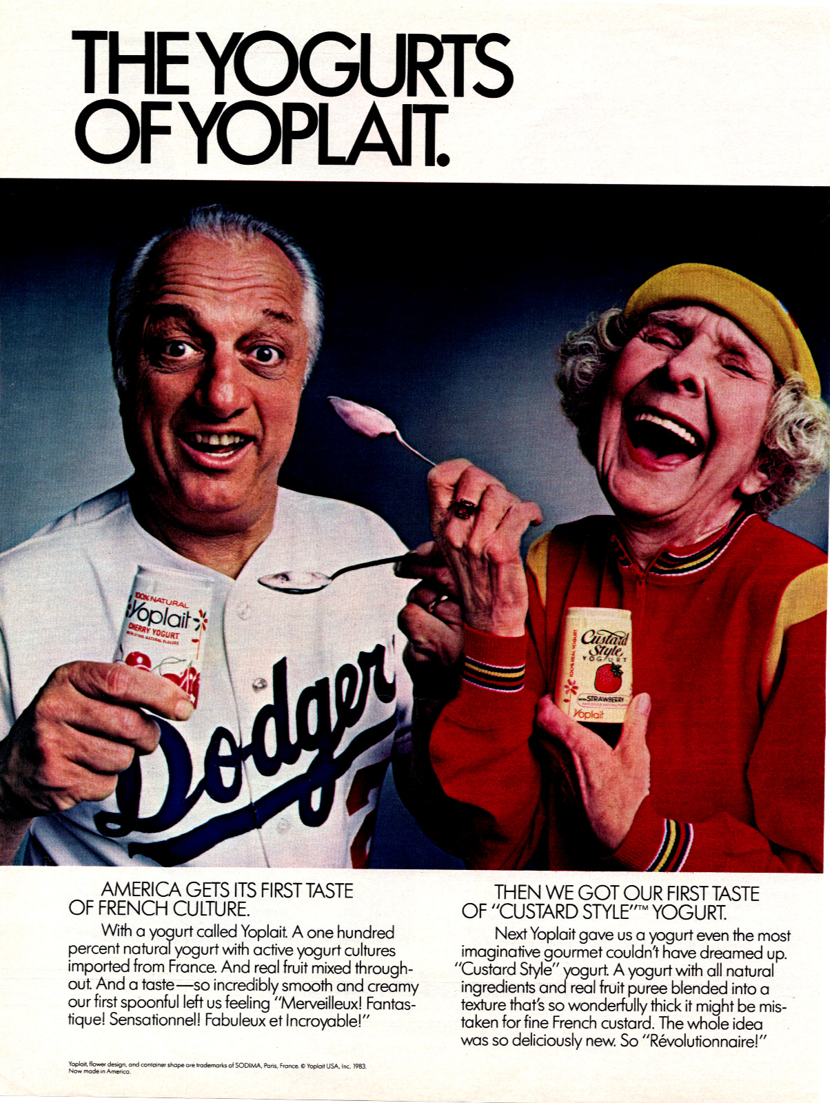 1983 Yoplait Yogurt Tommy Lasorda Vintage Print Ad - Ephemera 2 Full Page Color