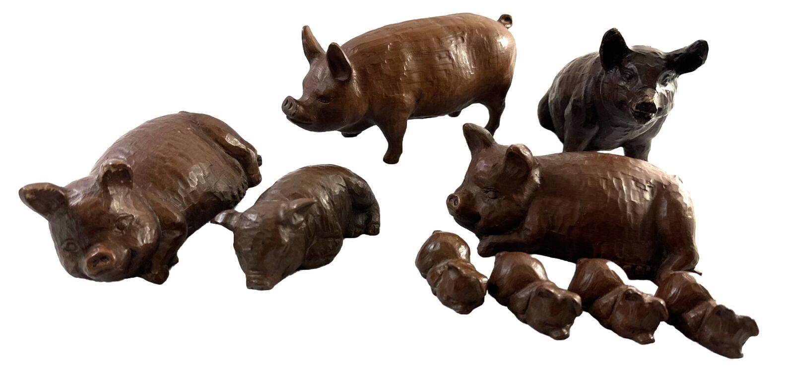 Vintage Red Mill Mfg Pigs & Piglets Figurine Haystead Pecan Shell Set of 9