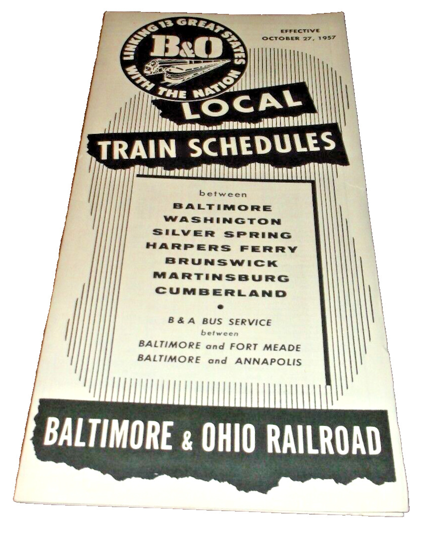 OCTOBER 1957 B&O BALTIMORE & OHIO LOCAL PUBLIC TIMETABLE