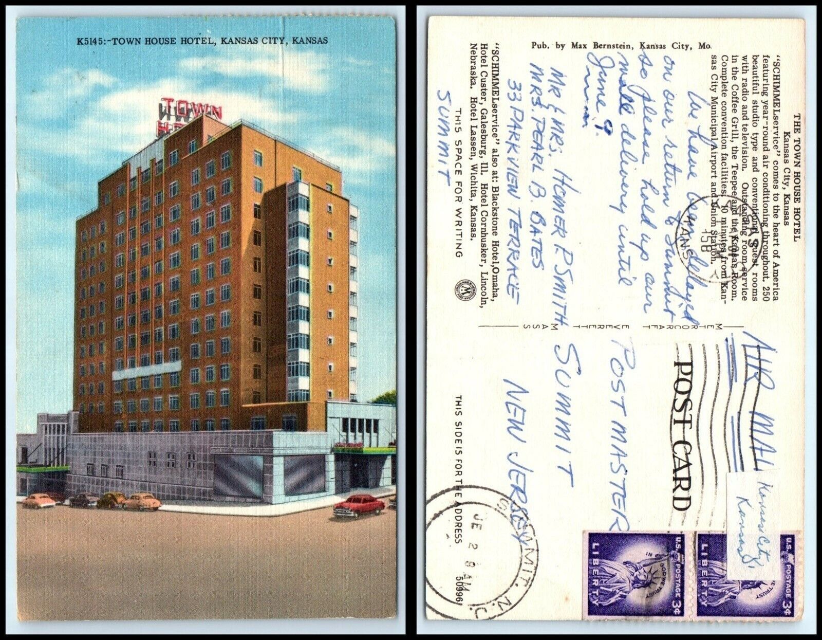 KANSAS Postcard - Kansas City, Town House Hotel L12