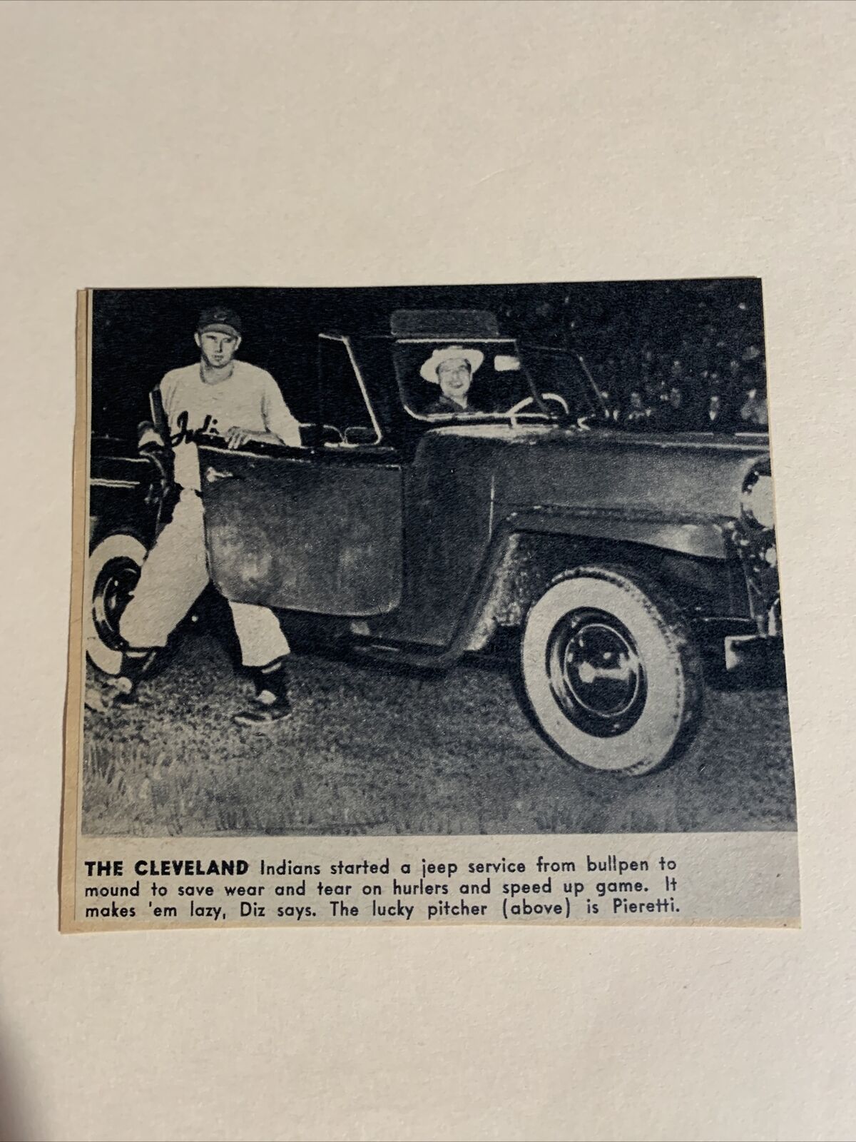 Marino Pieretti Bullpen Car Service Indians 1950 Sporting News Baseball 4X4