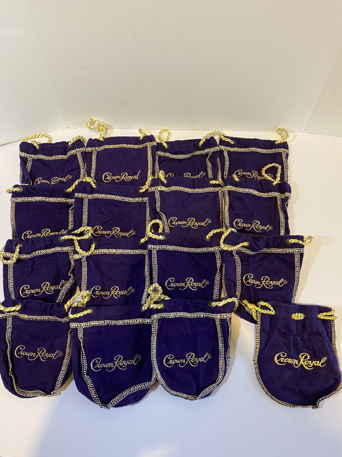 Lot of 16 Crown Royal 50ml Purple Drawstring Mini Bags 4 inch