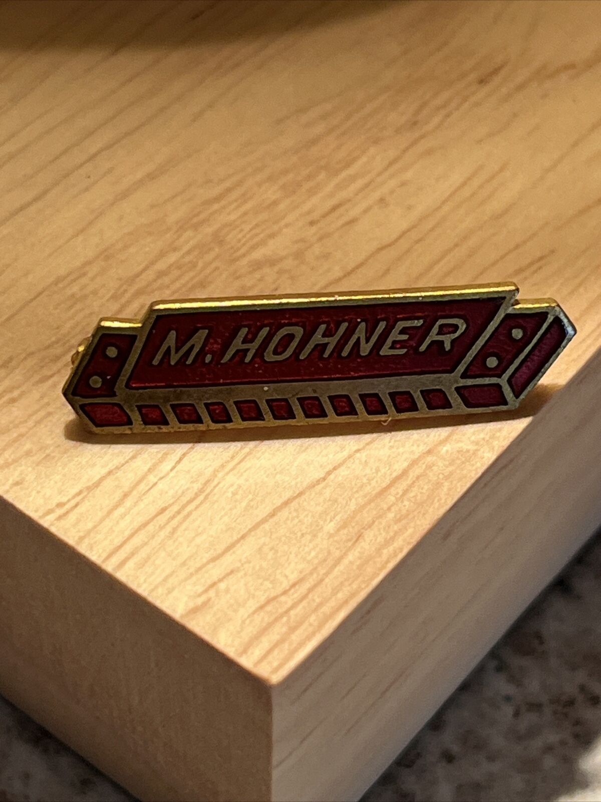 RARE Vintage M. Hohner Harmonica Enamel Brass Advertisement Pin - Germany