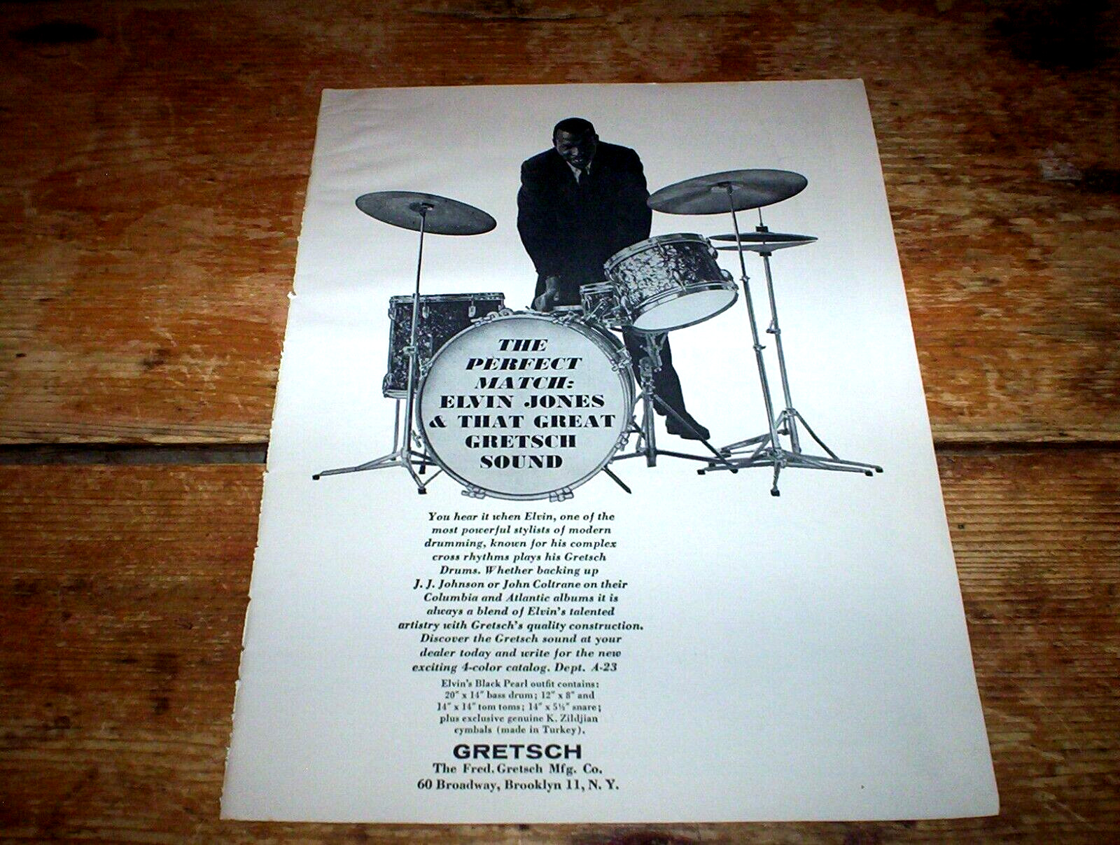 ELVIN JONES ( GRETSCH DRUMS ) 1962 Vintage U.S. Jazz magazine PROMO Ad NM-