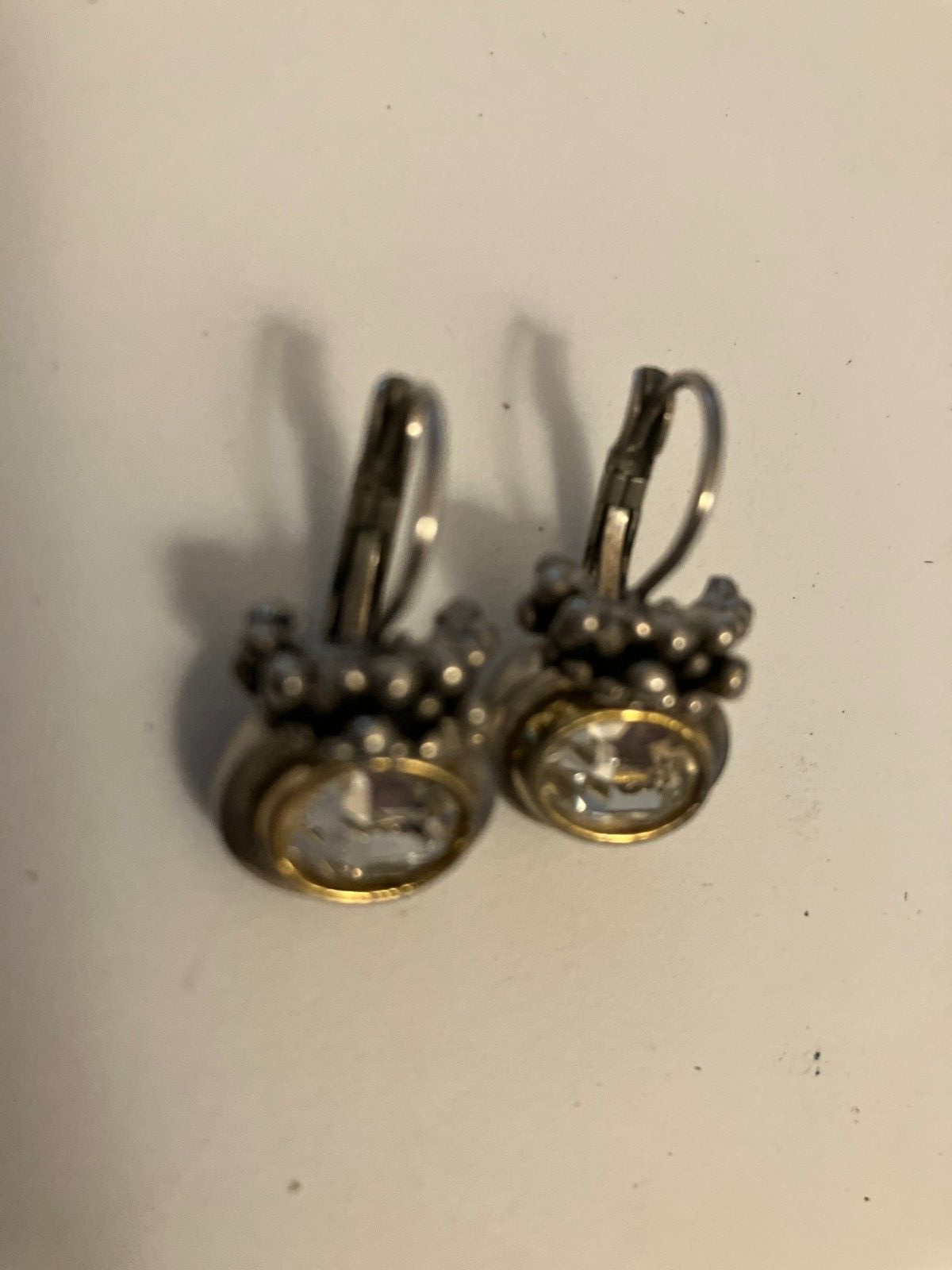 VINTAGE ESTATE rhinestone on two tone pierced earrings