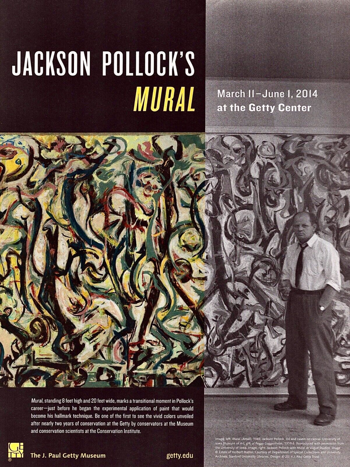 JACKSON POLLOCK Art Gallery Exhibit ~ Mural At The Getty ~ VTG PRINT AD ~ 2014