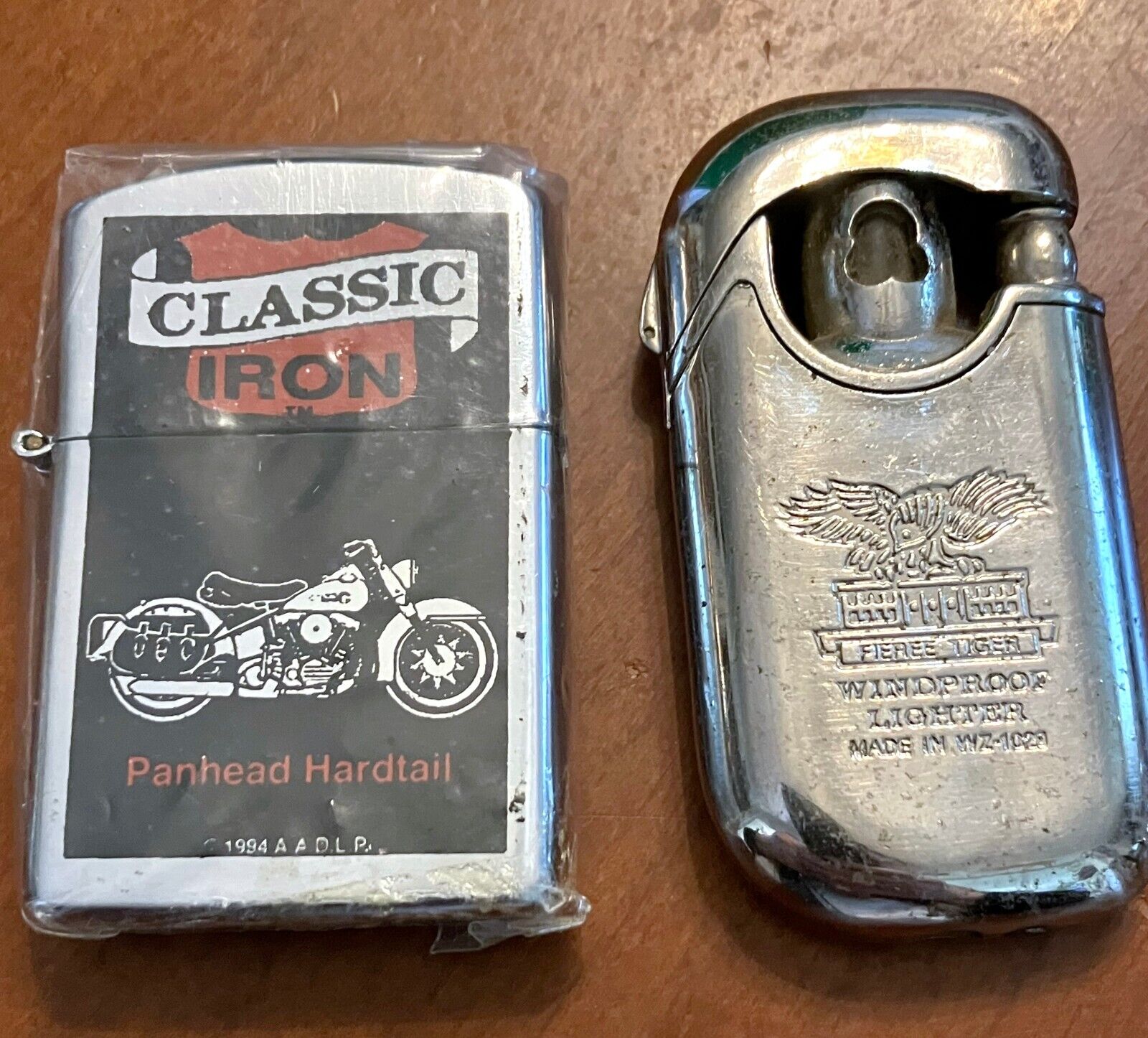 Vintage Lighters 1994 Classic Iron Harley PanHead Hardtail & Fieree Tigers
