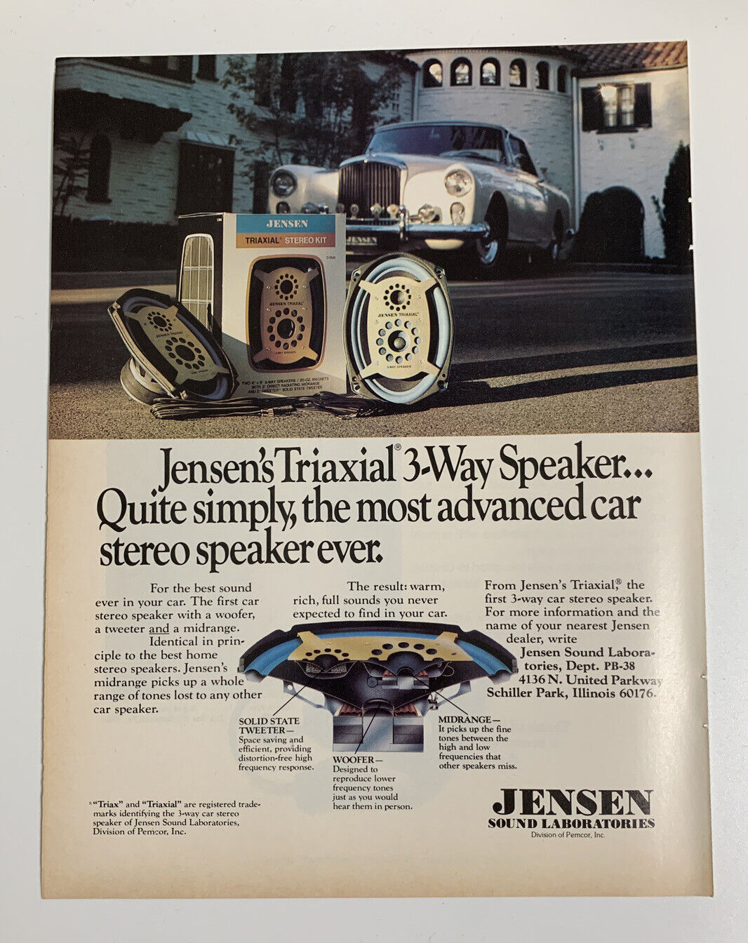 1978 Jensen Triaxial 3 Way Speaker Print Ad Advertisement Vintage Rolls Royce
