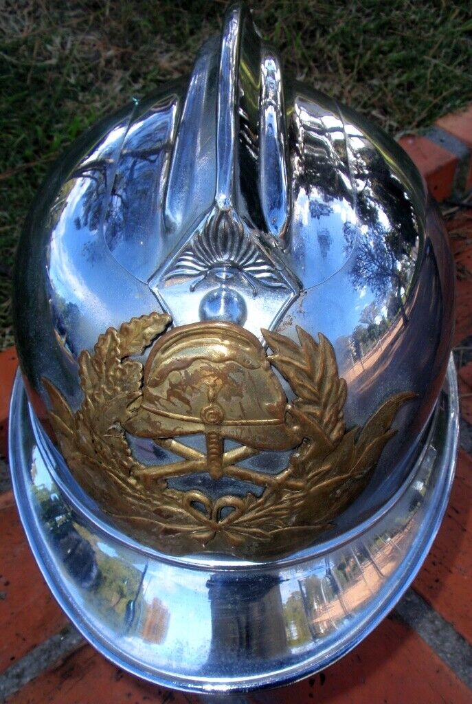 PARAGUAYAN FIREMAN POMPIER CHIEF EARLY 1900 CHROME NICKEL PLATED HELMET RARE 