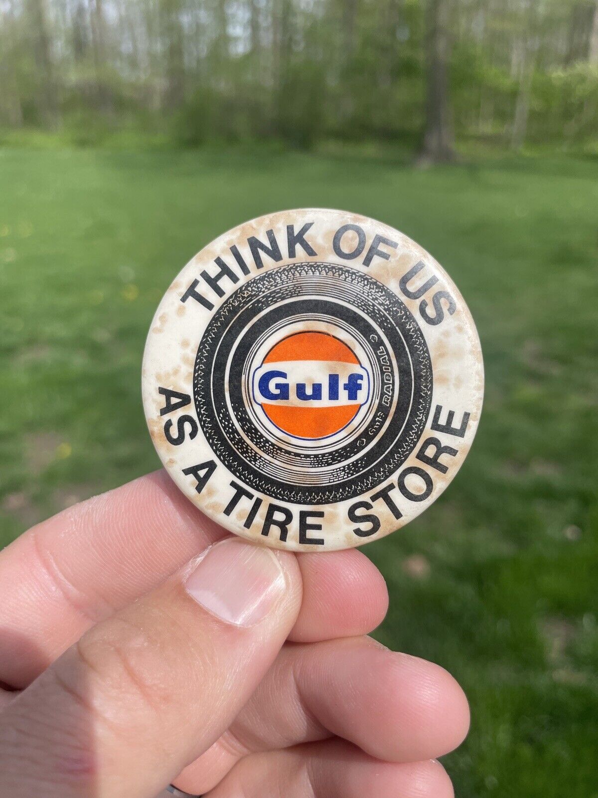 Vintage GULF OIL Pin Back Button Gas Station Advertising 