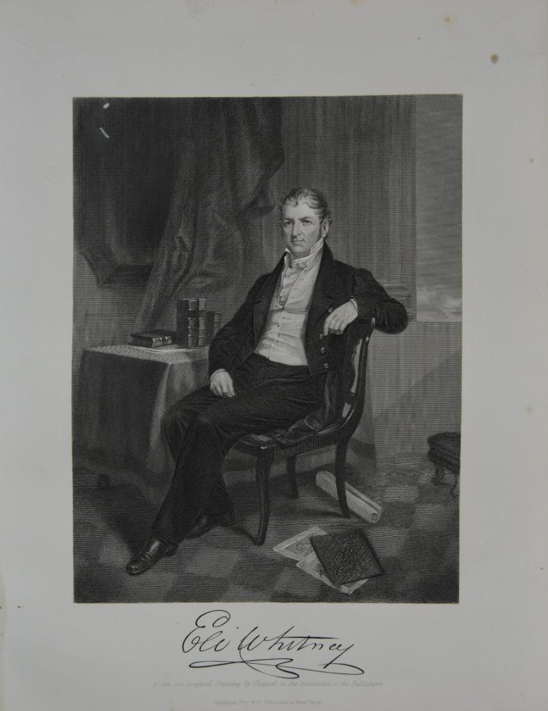Antique American Inventor Eli Whitney US History Original 1860 Engraving