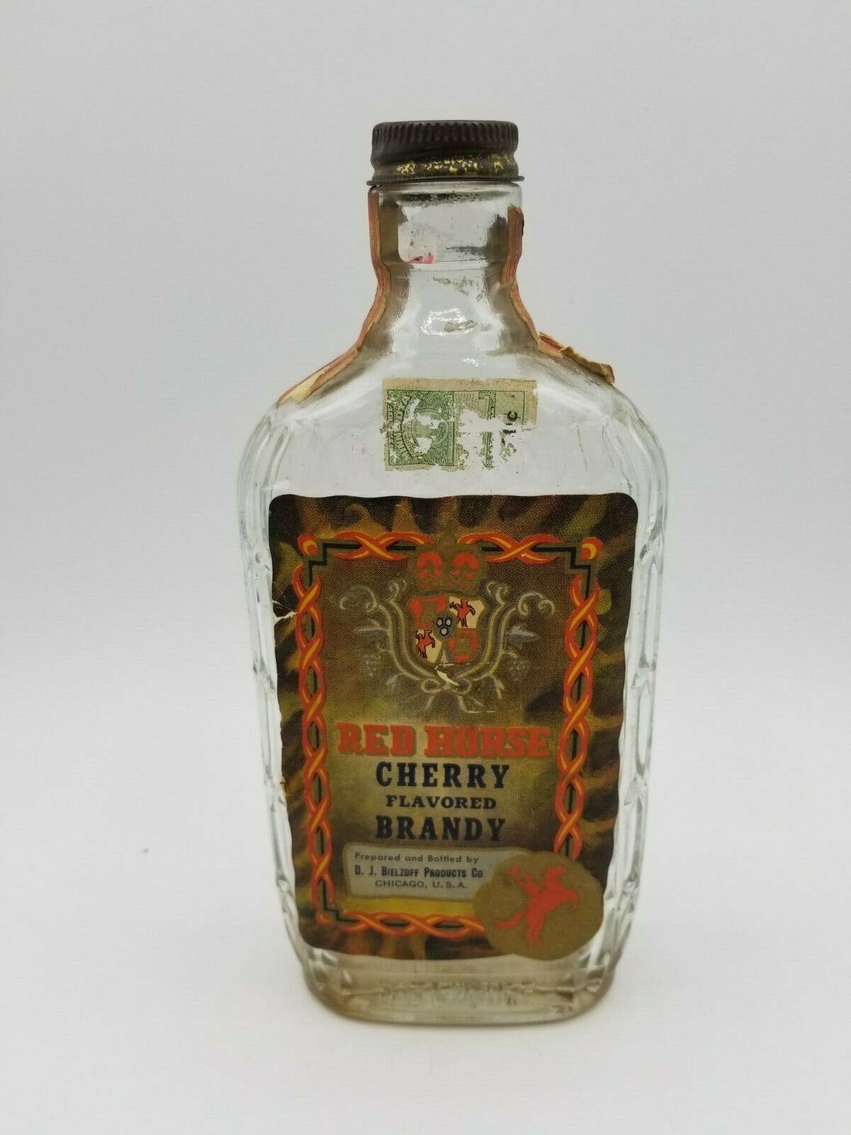 Vintage Liquor Bottle - 1945 Bielzoff Red Horse Cherry Flavored Brandy Bottle