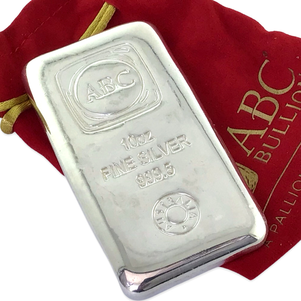 10 Troy Oz 999.5 Fine Silver Bullion ABC Mint Certified Ingot Bar ABC Gift Pouch