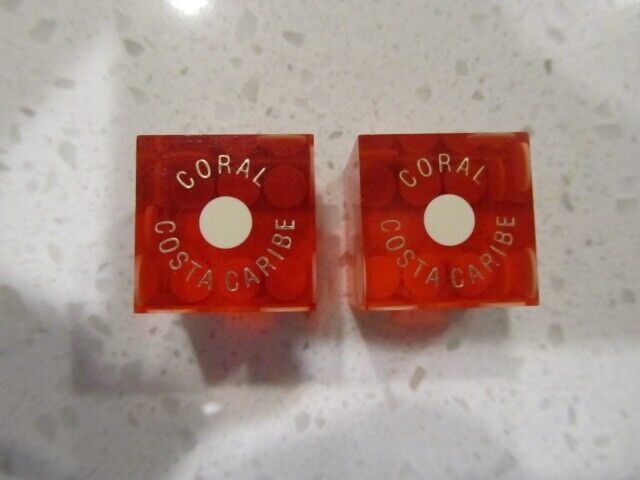 Coral Costa Caribe Casino Pair of Red DICE + FREE Las Vegas Poker Chip