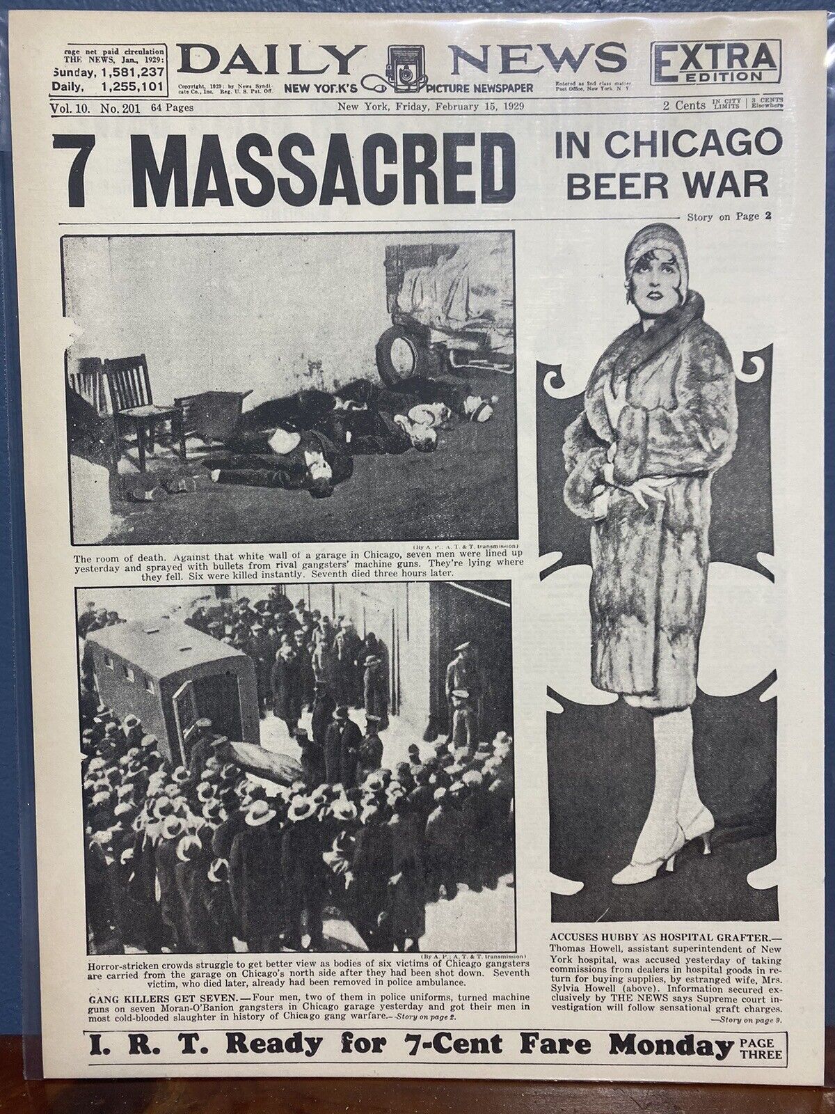 VINTAGE NEWSPAPER HEADLINE ~ST VALENTINES DAY MASSACRE CAPONE ~ BUGS MORAN 1929